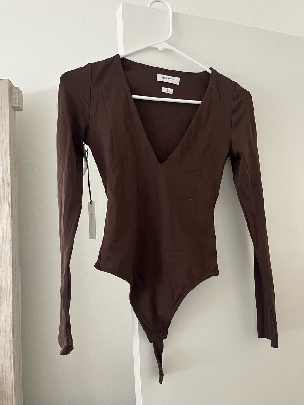 Babaton Dark Brown Long-Sleeve V-Neck Bodysuit